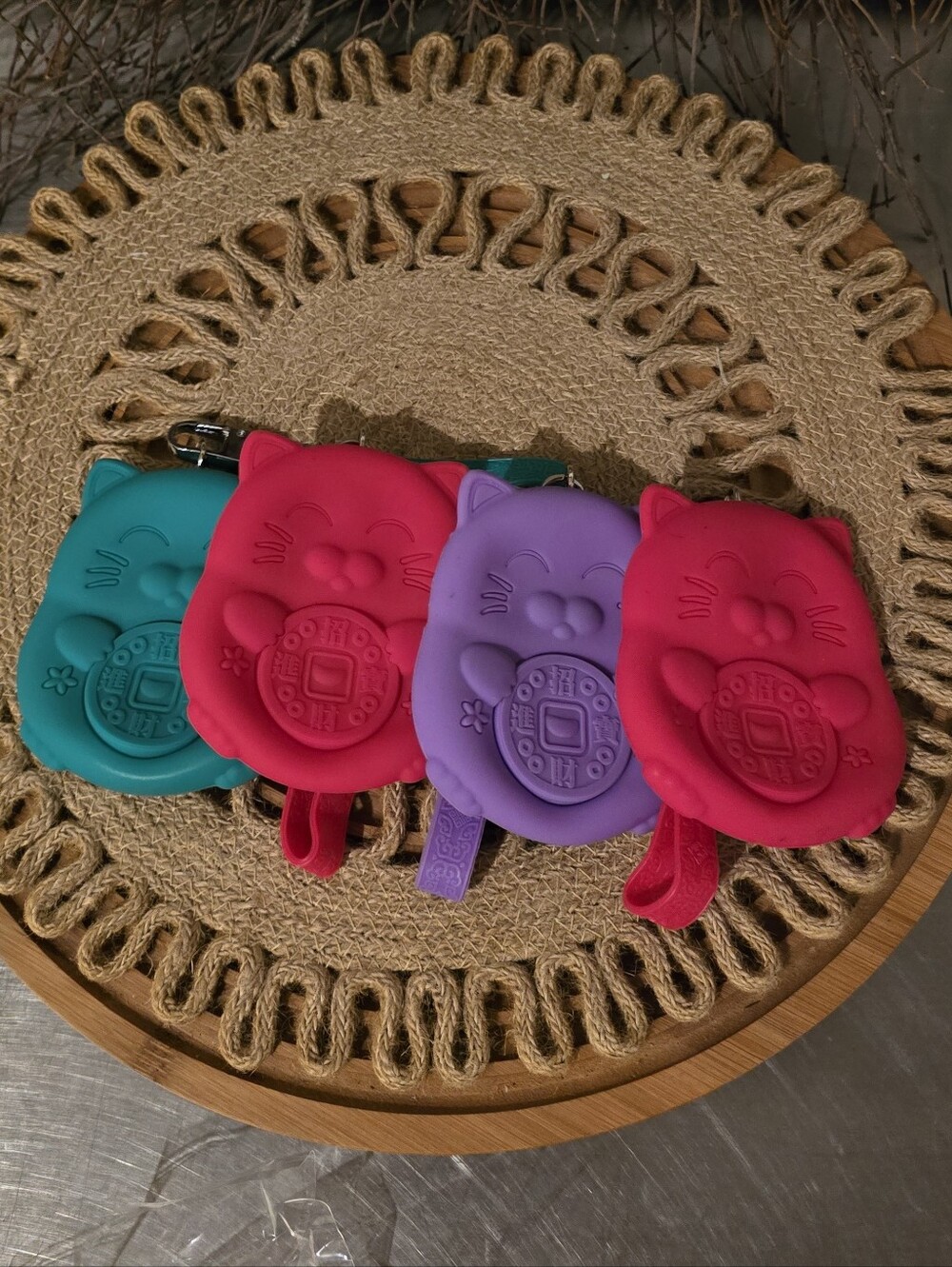 🔥 Maneki Neko Lucky Cat Silicone Card/Coin Holder  Teal, Pink, Purple & Redish